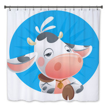 Cartoon Sleepy Baby Cow Thinking Icon Bath Decor 52946182