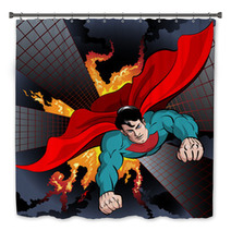 Cartoon Superhero From A Fiery Building Bath Decor 59101870