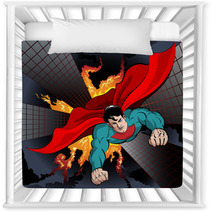 Cartoon Superhero From A Fiery Building Nursery Decor 59101870