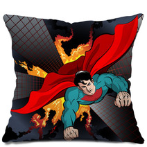 Cartoon Superhero From A Fiery Building Pillows 59101870