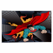 Cartoon Superhero From A Fiery Building Rugs 59101870