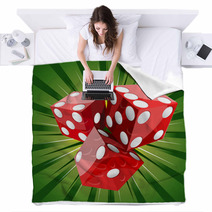 Casino Craps Red Dice On Green Background Blankets 39634639