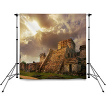 Castillo Fortress At Sunrise In The Ancient Mayan City Of Tulum, Backdrops 62635311