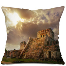 Castillo Fortress At Sunrise In The Ancient Mayan City Of Tulum, Pillows 62635311