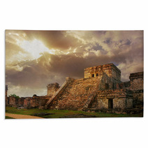 Castillo Fortress At Sunrise In The Ancient Mayan City Of Tulum, Rugs 62635311