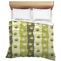 Cat Or Dog Paw Striped Seamless Pattern, Vector Bedding 48239709