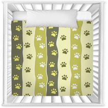 Cat Or Dog Paw Striped Seamless Pattern, Vector Nursery Decor 48239709