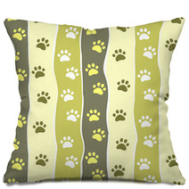 Cat Or Dog Paw Striped Seamless Pattern, Vector Pillows 48239709