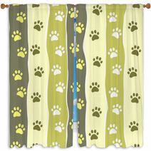 Cat Or Dog Paw Striped Seamless Pattern, Vector Window Curtains 48239709