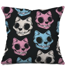 Cat Skull Seamless Pattern Scary Background Line Art Modern Background Pillows 193477568