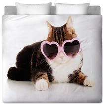 Cat With Glasses Isolated On White Bedding 52485847