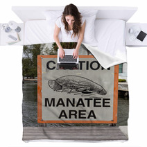 Caution Manatee Area Blankets 89845142