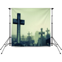 Cementery With Tombstones And Crosses Backdrops 112610660