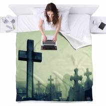 Cementery With Tombstones And Crosses Blankets 112610660