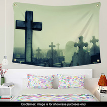 Cementery With Tombstones And Crosses Wall Art 112610660