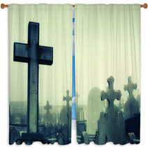 Cementery With Tombstones And Crosses Window Curtains 112610660