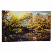 Central Park Pond And Bridge. New York, USA. Rugs 53458626