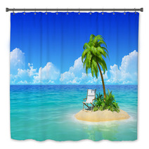 Chaise Lounge And Palm Tree On Tropical Island. Bath Decor 51295758