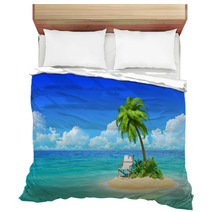 Chaise Lounge And Palm Tree On Tropical Island. Bedding 51295758