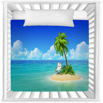 Chaise Lounge And Palm Tree On Tropical Island. Nursery Decor 51295758