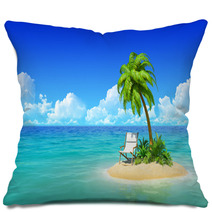 Chaise Lounge And Palm Tree On Tropical Island. Pillows 51295758