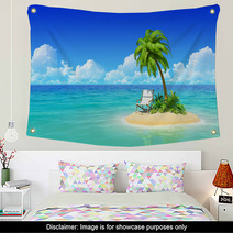 Chaise Lounge And Palm Tree On Tropical Island. Wall Art 51295758