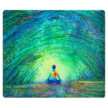Chakra Color Human Lotus Pose Yoga In Green Tree Forest Tunnel Abstract World Universe Inside Your Mind Mental Watercolor Painting Illustration Design Hand Drawn Rugs 203928124