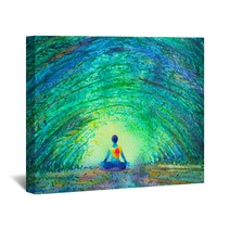 Chakra Color Human Lotus Pose Yoga In Green Tree Forest Tunnel Abstract World Universe Inside Your Mind Mental Watercolor Painting Illustration Design Hand Drawn Wall Art 203928124