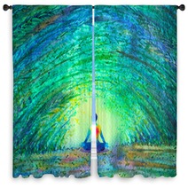 Chakra Color Human Lotus Pose Yoga In Green Tree Forest Tunnel Abstract World Universe Inside Your Mind Mental Watercolor Painting Illustration Design Hand Drawn Window Curtains 203928124