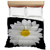 Chamomile Flower Over Black Background. Daisy. Bedding 64202334