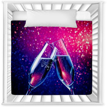 Champagne Flutes With Bubbles On Blue Tint Light Bokeh Nursery Decor 58452075
