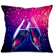 Champagne Flutes With Bubbles On Blue Tint Light Bokeh Pillows 58452075