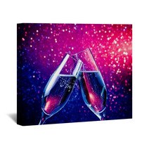 Champagne Flutes With Bubbles On Blue Tint Light Bokeh Wall Art 58452075