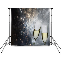 Champagne Glasses And Holiday Firework Lights Backdrops 72136234