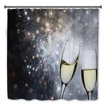 Champagne Glasses And Holiday Firework Lights Bath Decor 72136234