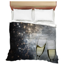 Champagne Glasses And Holiday Firework Lights Bedding 72136234