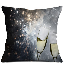 Champagne Glasses And Holiday Firework Lights Pillows 72136234