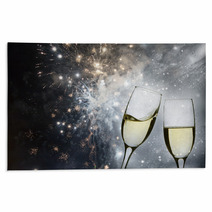 Champagne Glasses And Holiday Firework Lights Rugs 72136234