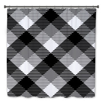 Checkered Gingham Fabric Seamless Pattern In Black White Grey Bath Decor 63438227