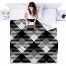 Checkered Gingham Fabric Seamless Pattern In Black White Grey Blankets 63438227