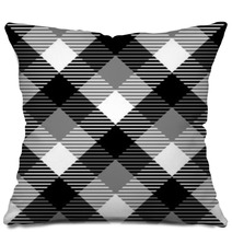 Checkered Gingham Fabric Seamless Pattern In Black White Grey Pillows 63438227