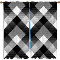 Checkered Gingham Fabric Seamless Pattern In Black White Grey Window Curtains 63438227