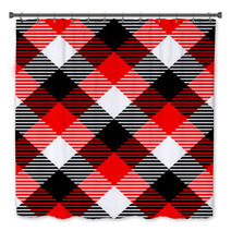 Checkered Gingham Fabric Seamless Pattern In Black White Red Bath Decor 59377038