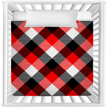 Checkered Gingham Fabric Seamless Pattern In Black White Red Nursery Decor 59377038