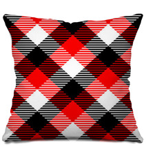 Checkered Gingham Fabric Seamless Pattern In Black White Red Pillows 59377038
