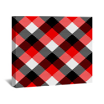 Checkered Gingham Fabric Seamless Pattern In Black White Red Wall Art 59377038