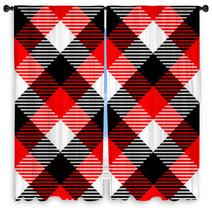 Checkered Gingham Fabric Seamless Pattern In Black White Red Window Curtains 59377038