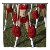 Cheerleaders With Pom Poms On Field Low Section Bath Decor 21315349