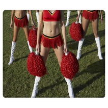 Cheerleaders With Pom Poms On Field Low Section Rugs 21315349
