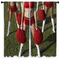 Cheerleaders With Pom Poms On Field Low Section Window Curtains 21315349